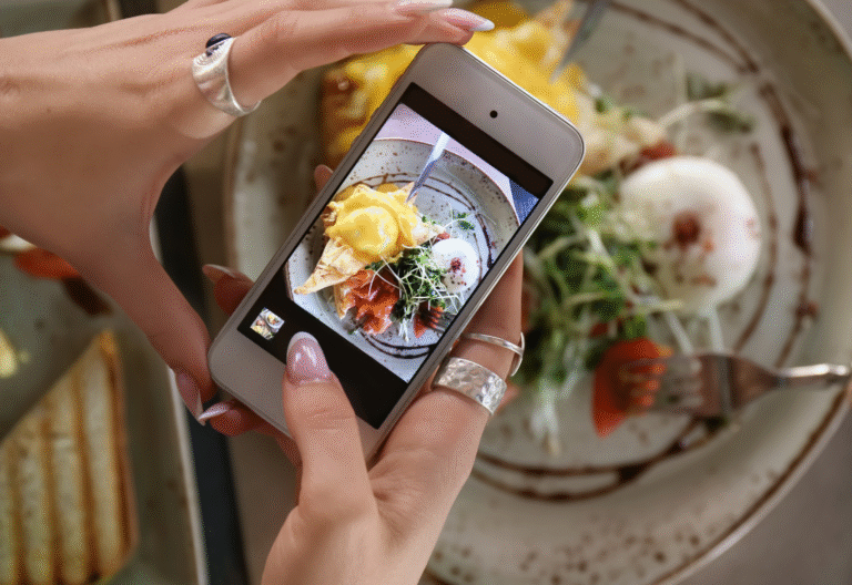 Girl taking picture of viral food trend.